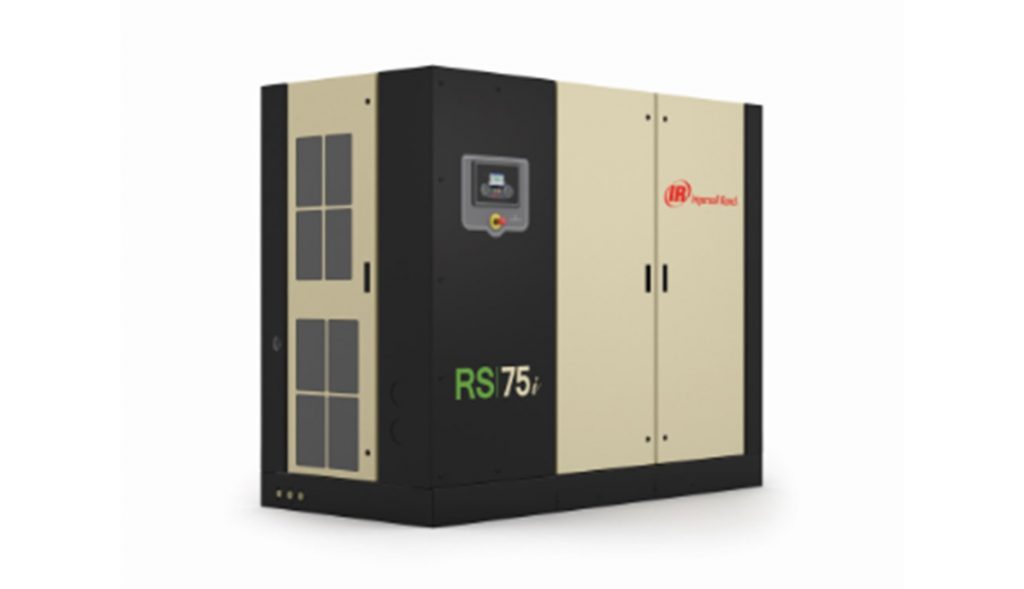 An industrial rotary screw air compressor from Air Centers of Florida with a digital control panel.