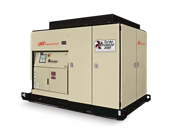 A stationary industrial air compressor with Air Centers of Florida branding on the side.