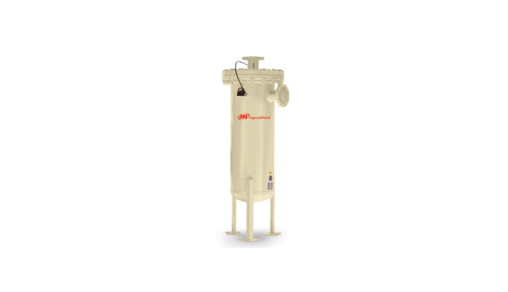 Industrial vertical air receiver tank from Air Centers of Florida with multiple connection ports, mounted on legs, isolated on a white background.