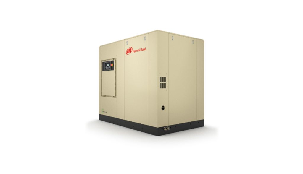 Industrial stationary air compressor unit from Air Centers of Florida on a white background.