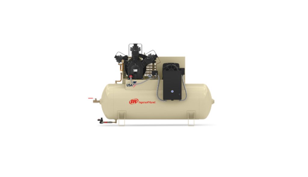 Industrial air compressor with beige tank and black motor mounted on top from Air Centers of Florida.