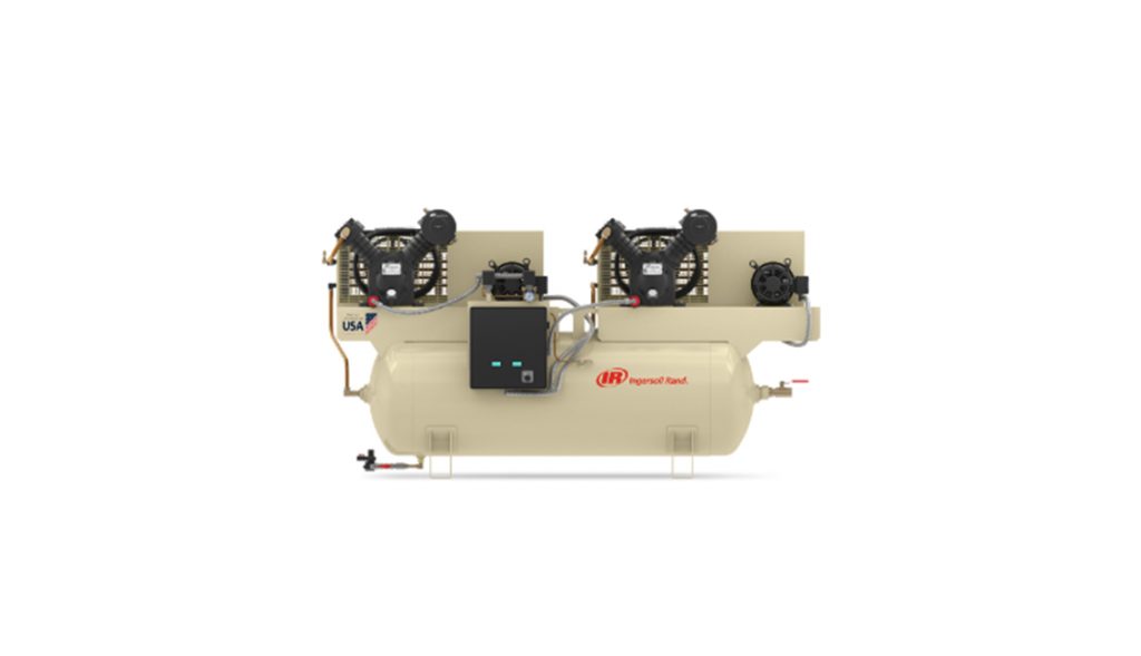 Industrial air compressor from Air Centers of Florida with multiple connection points and pressure gauges.