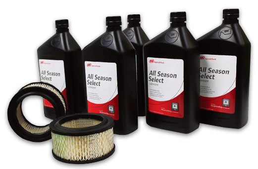 A lineup of four quart-sized bottles of all season select lubricant with an air filter and a tire, representing vehicle maintenance products offered by Air Centers of Florida.