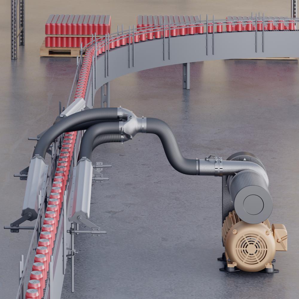 Industrial air knife system by Republic Manufacturing for conveyor drying