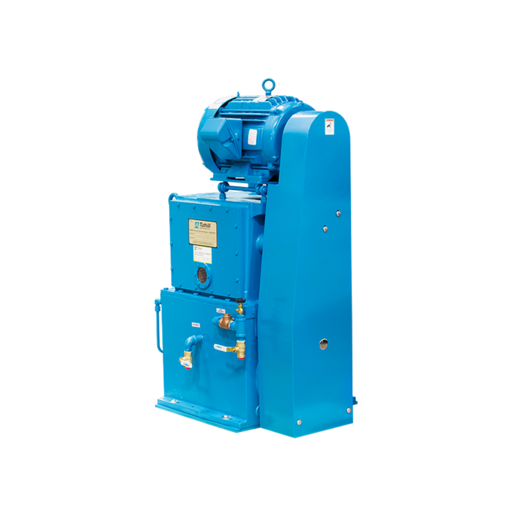 Vertical oil-sealed rotary piston vacuum pump for industrial applications